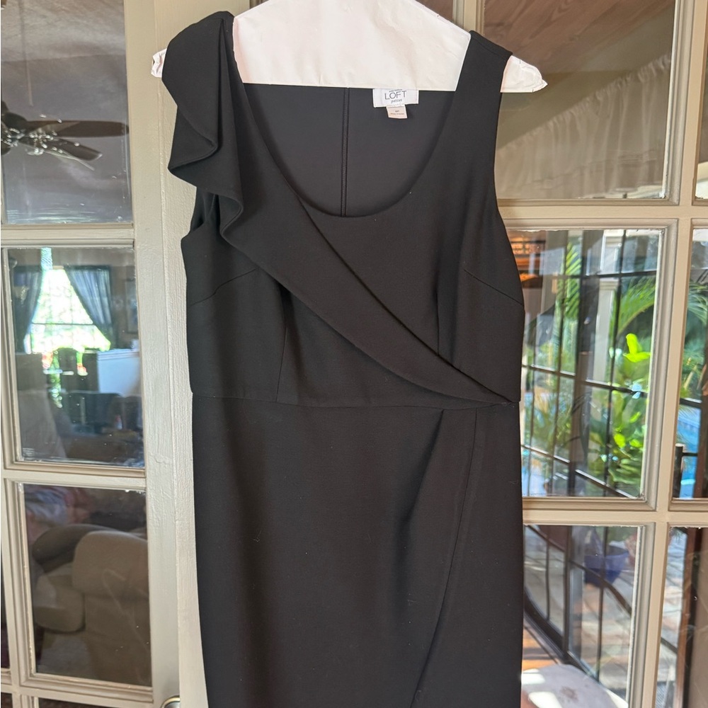LOFT Black Ruffle Midi Dress